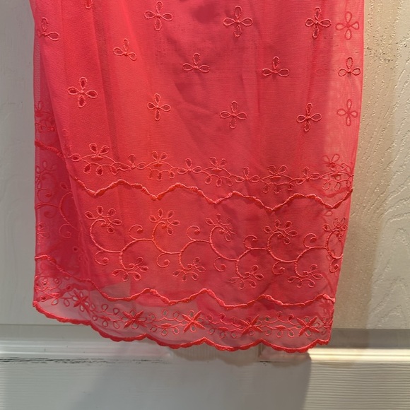 Victoria’s Secret Bright Pink Sheer Stretch Mesh Eyelet Lace Slip Dress L - Picture 5 of 7